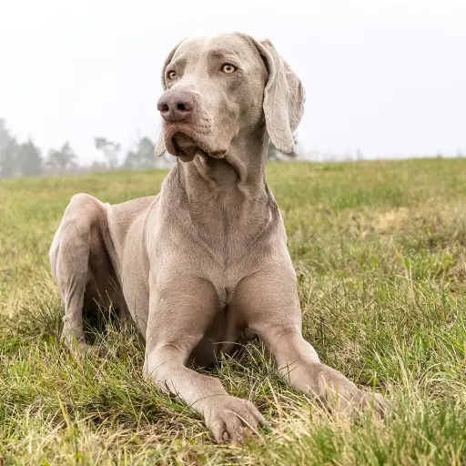 Hund liegt im Gras